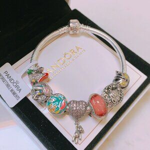 Pandora Sterling Silver Charm Bracelet With Unique Beads